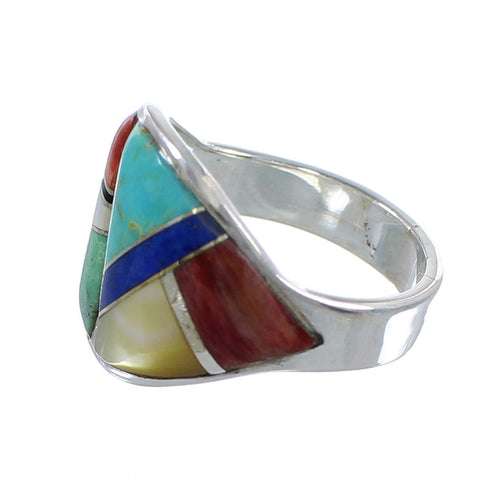 Southwestern Multicolor Silver Ring Size 6-1/2 AX53145